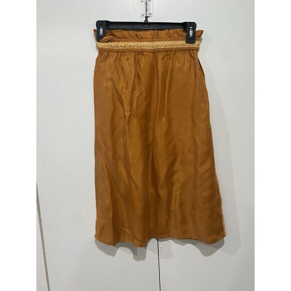 Scotch & Soda Skirt XSmall Drawstring Tied Waist Striped Sides Cupro Short Brown - Picture 8 of 8